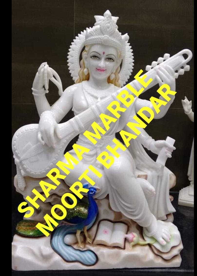 3 feet Makrana Marble Saraswati Statue for Temple