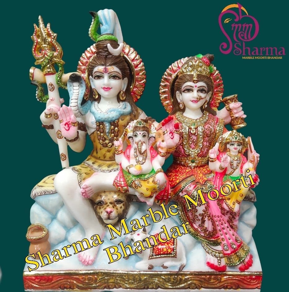 Beautiful Multi Color Shiva Parivar Marble Murti For Temples