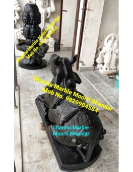 Black Marble Nandi Bail Moorti With Panchmukhi Shivling