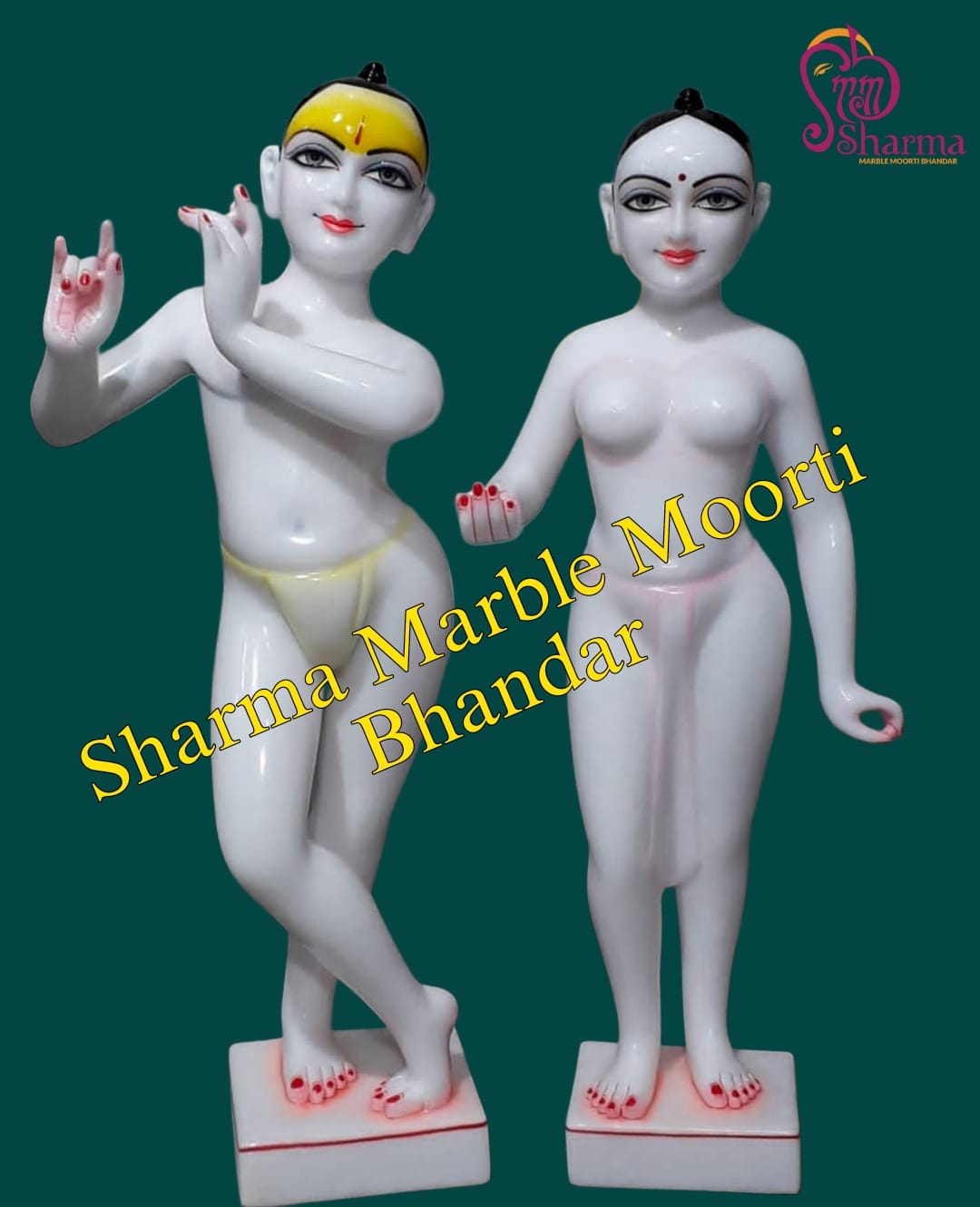 Iskon Deities Radha Krishna Super White Makrana Marble Statue