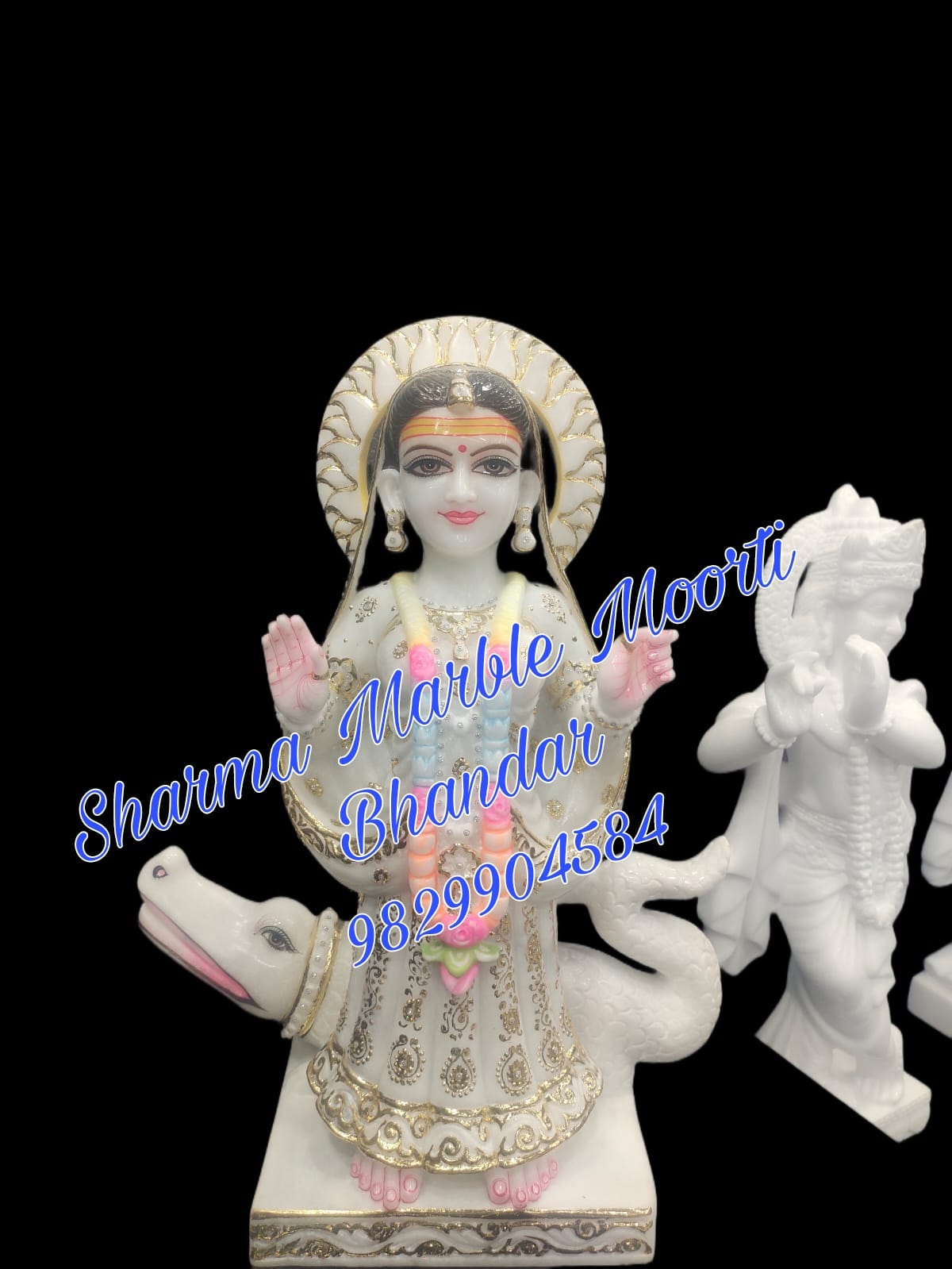 Khodiyaar Maa Marble Moorti With Pink And Golden Design