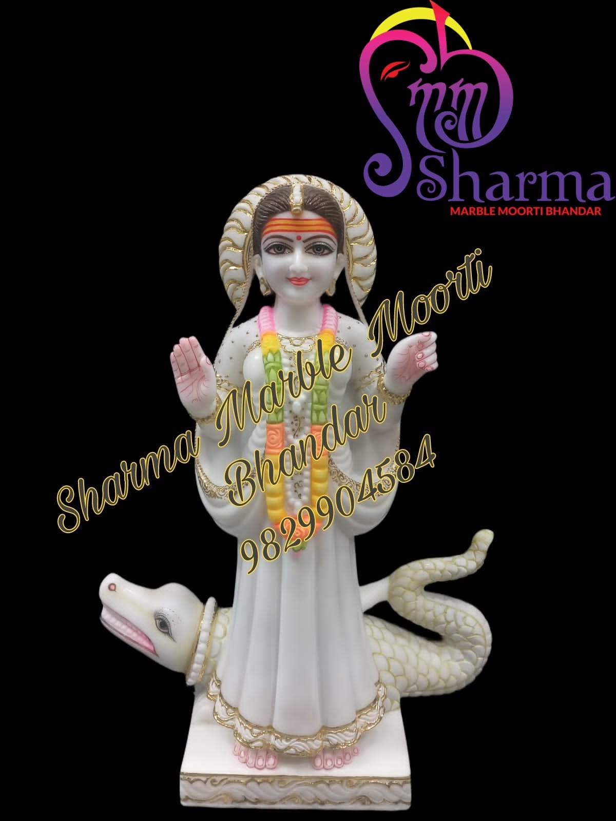 Khodiyar Maa Standing Marble Moorti With Beautiful Paint Design