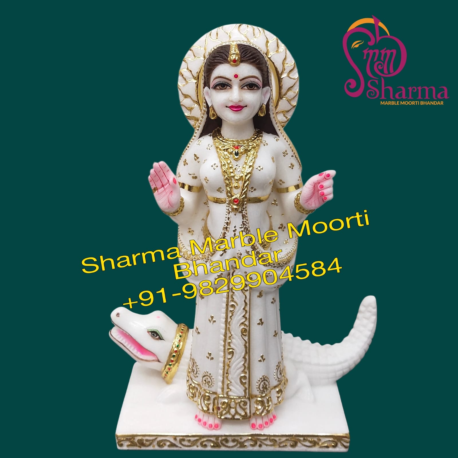 Makrana Marble Khodiyar Maa Moorti with Golden Paint