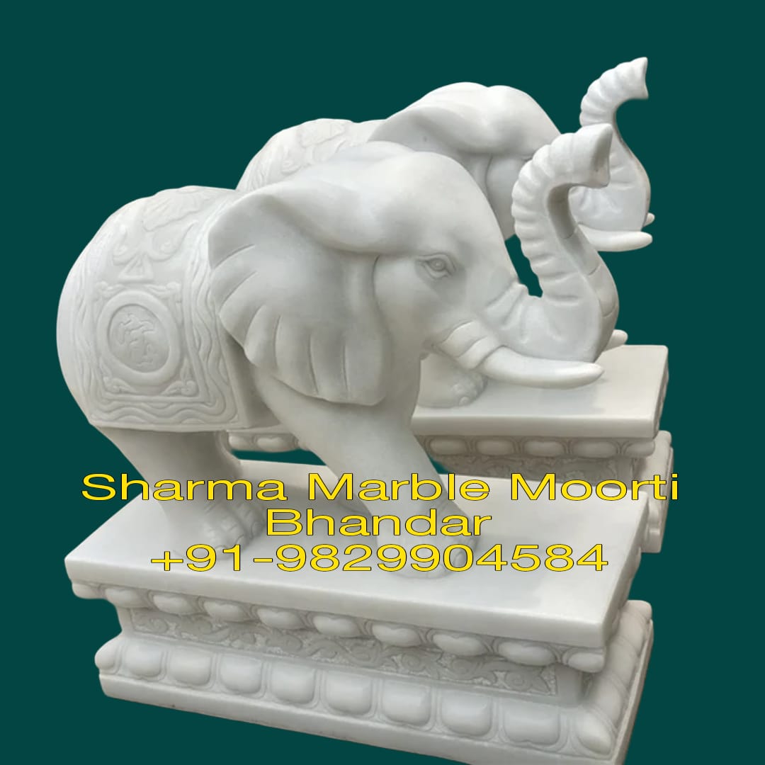 Big Size Elephant Marble Moorti For Exterior Decor