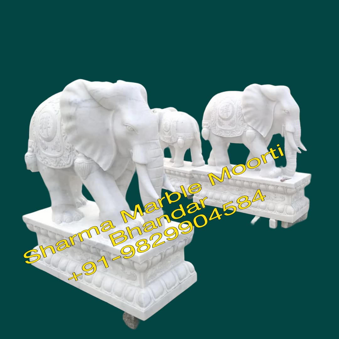 White Marble Carved Elephant Moorti For Home Decor