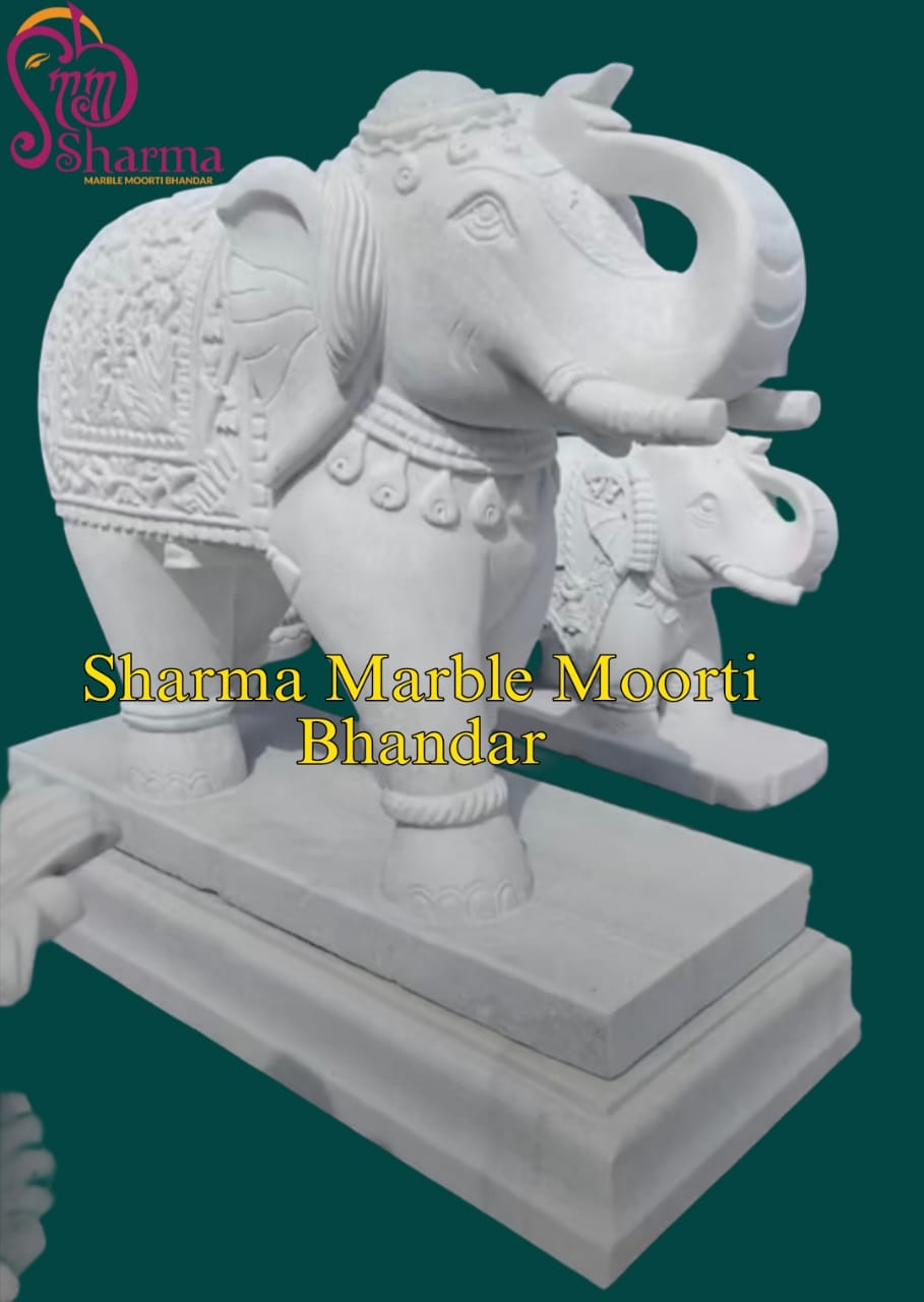 Marble Elephant Moorti In Pair For Out Door Decor