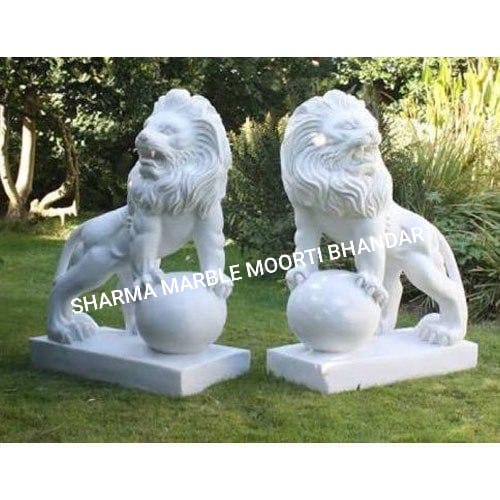 Big White Marble Lion Idol For Out Door Decor