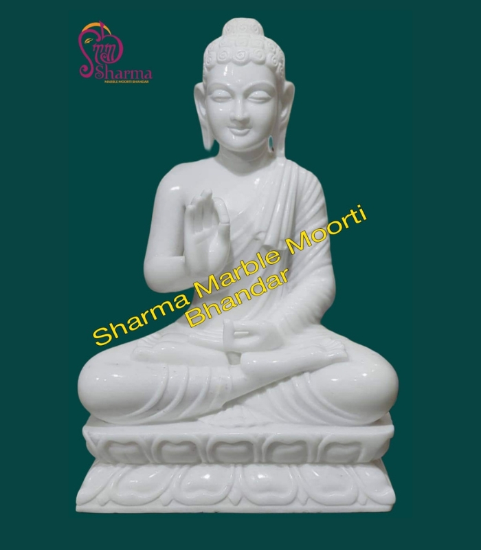 White Polished Marble Buddha Moorti For Home And Temple