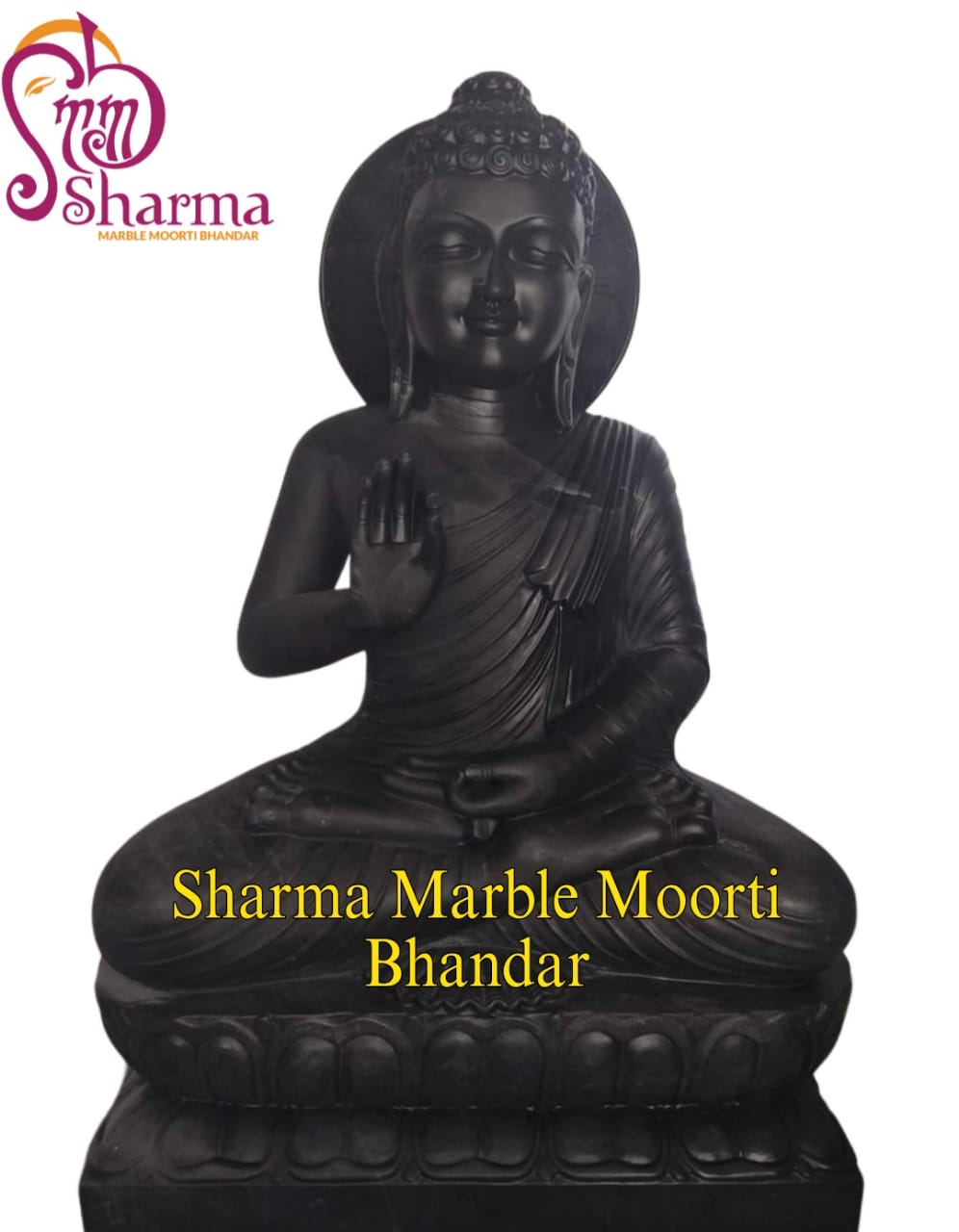 Black Marble Buddha Statue In Ashirwad Position