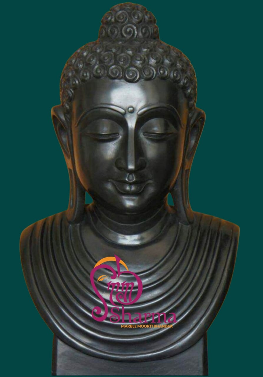 Buddha Hand Carved Black Marble Moorti