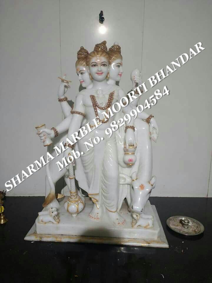 Marble Dattatreya Bhagwan Idol With Golden Work