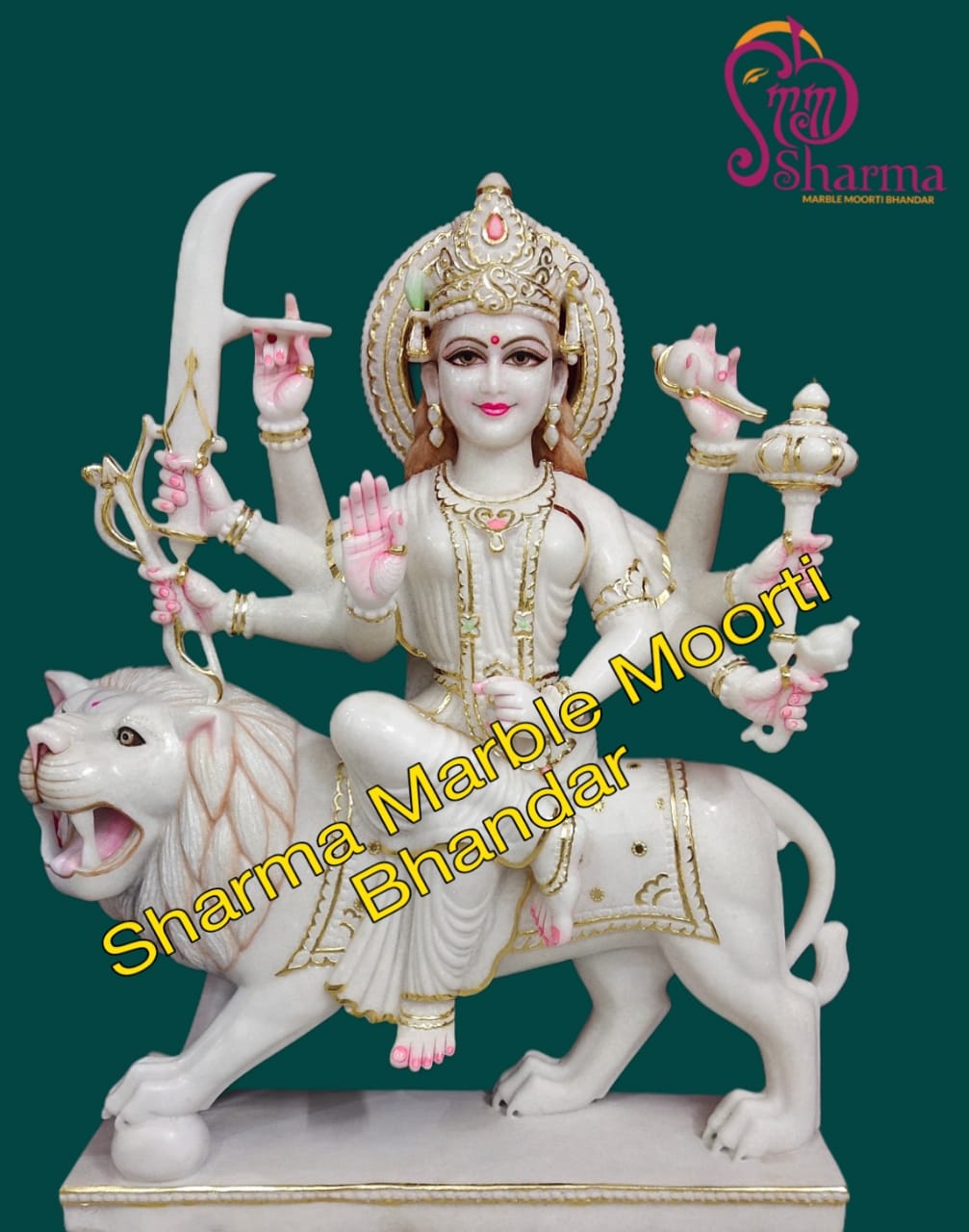 Marble Durga Maa Statue With Golden Work