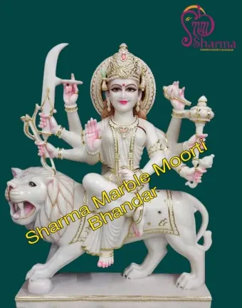Marble Durga Maa Statue With Golden Work