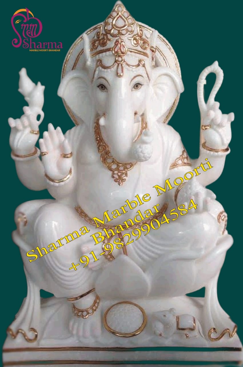 Marble Ganesh Idol Made For Homes Temples With Right Side Trunk