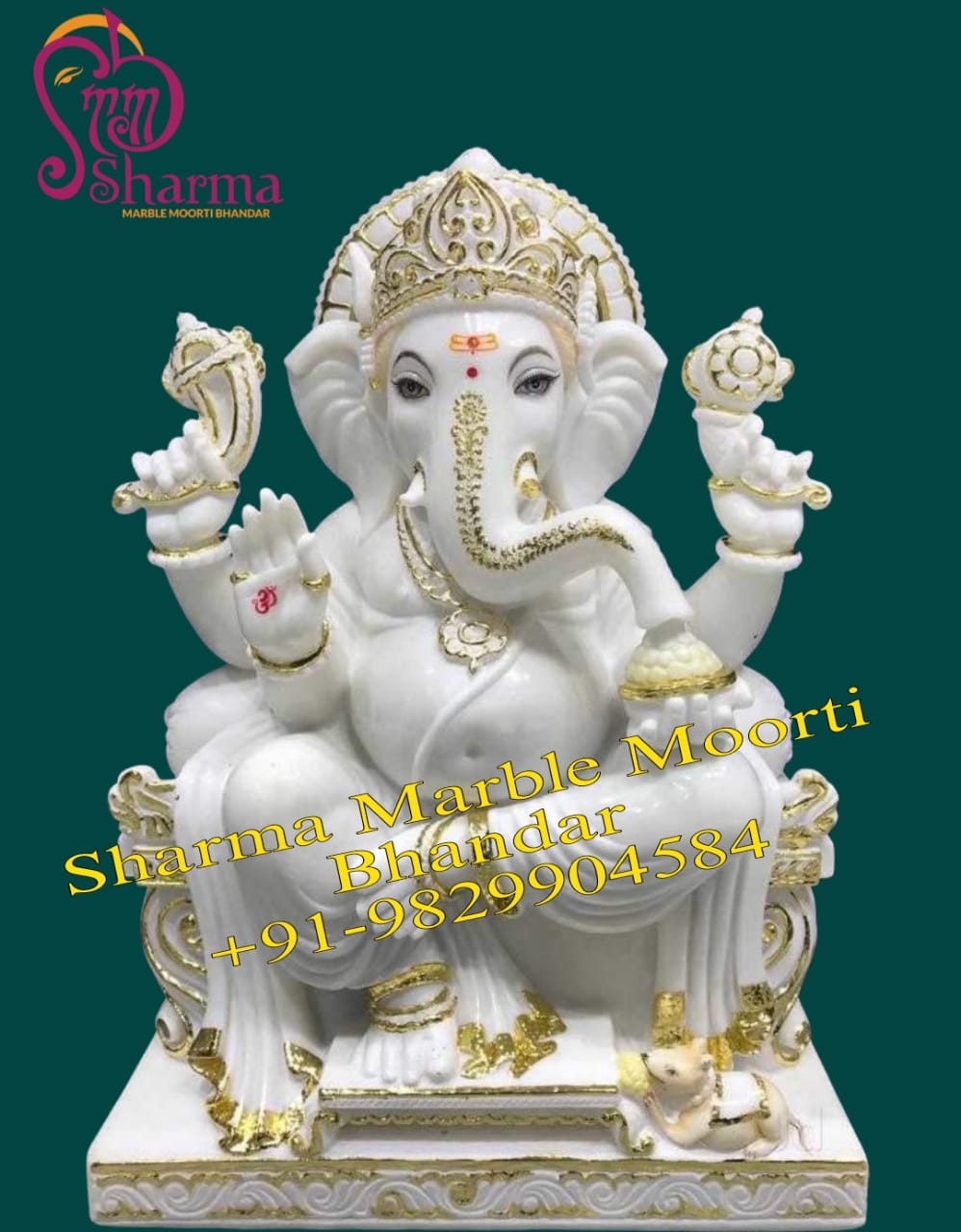 Marble Ganesh Murti For Homes And Temples Sitting On Chowki