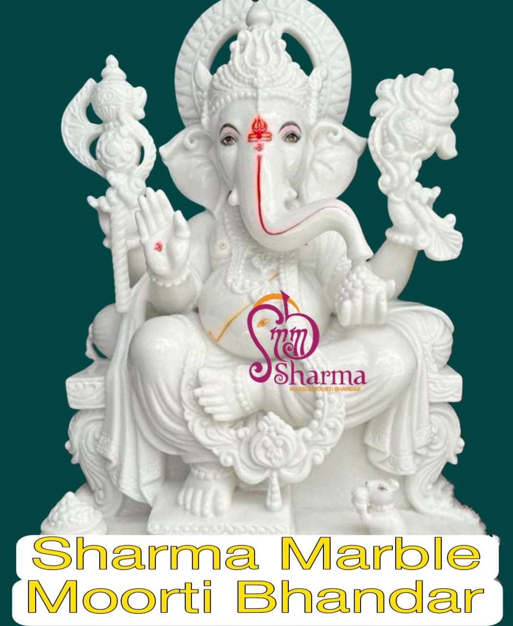 Marble Ganesh Murti Sitting On Chowki Made In Makrana Marble