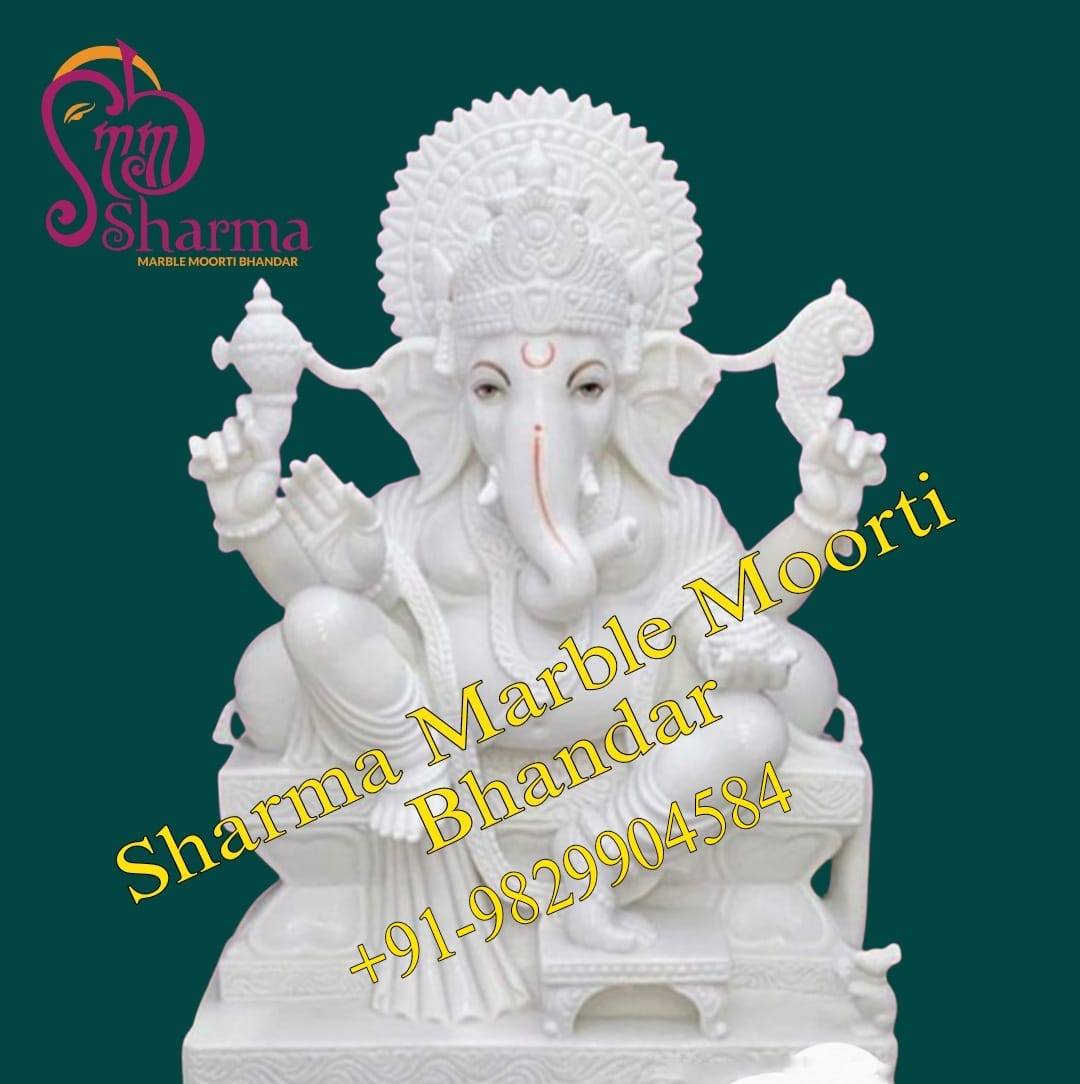 Marble Ganpati Statue Made In Natural White Marble For Home And Offices
