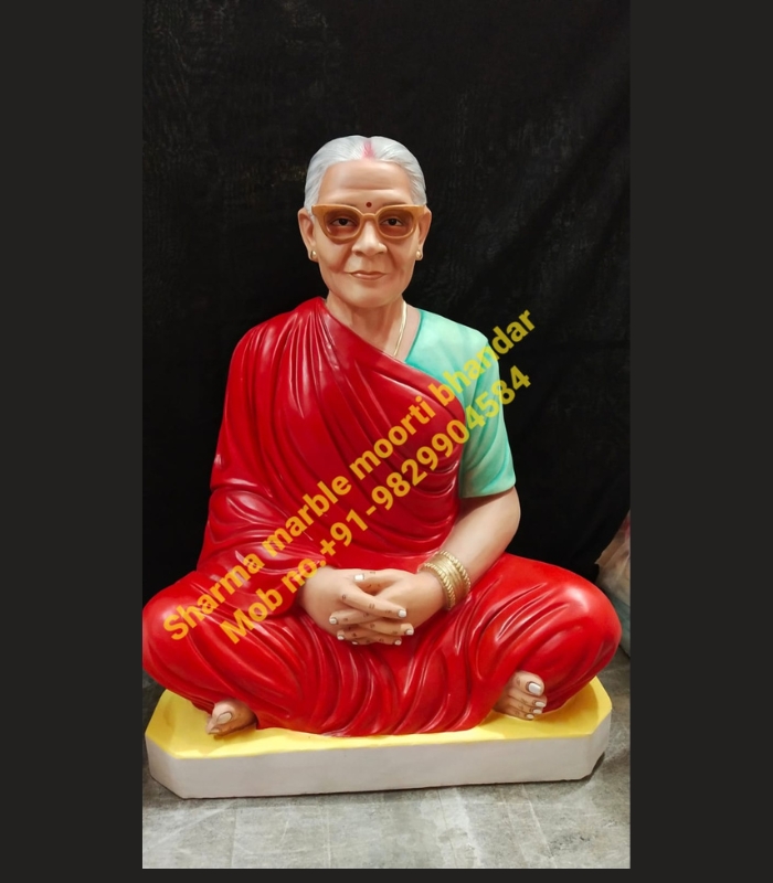 Makrana Marble Female Statue Sitting On Chauki