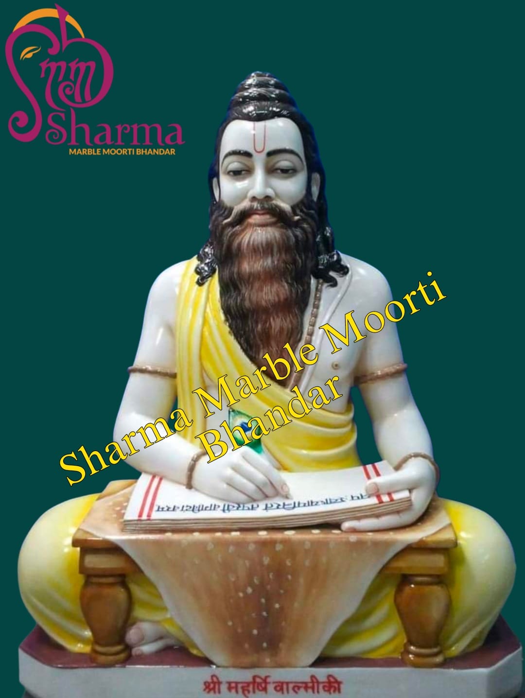 White Marble Rishi Valmiki Statue Painted With Colour