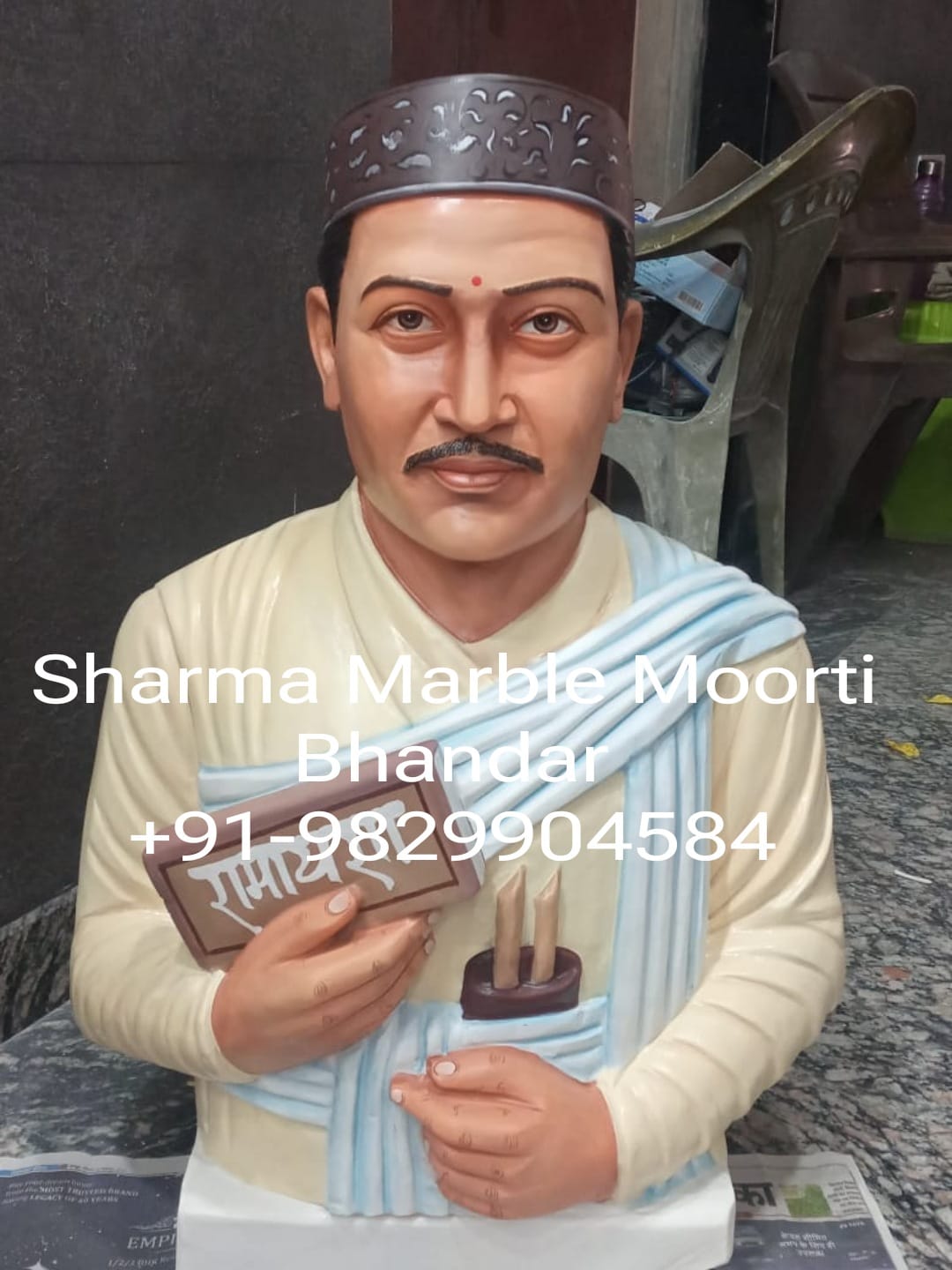 White Marble Carved Man Statue Painted With Colour