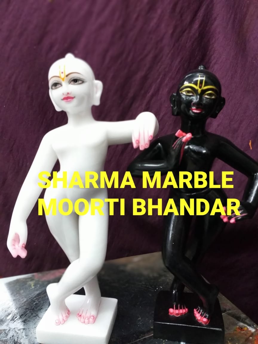 Marble Iskcon Radha Krishna Statue In Black & White Marble