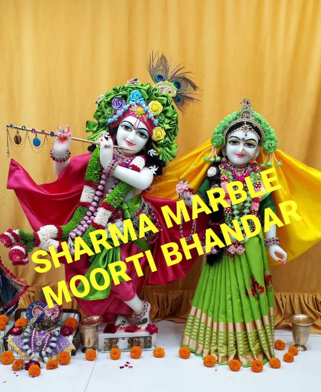 Marble Iskcon Radha Krishna Statue With Shringar And Cloths
