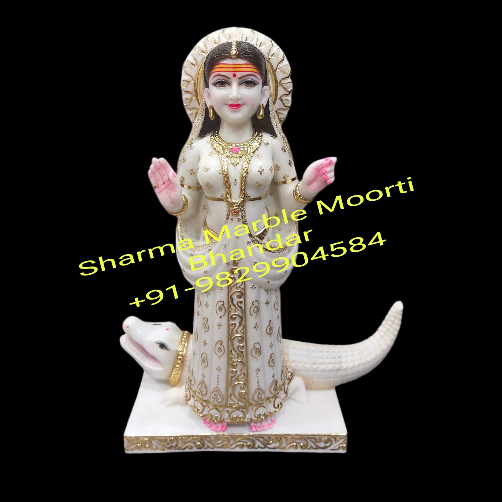 Marble Khodiyar Maa Moorti With Fine Golden Outline