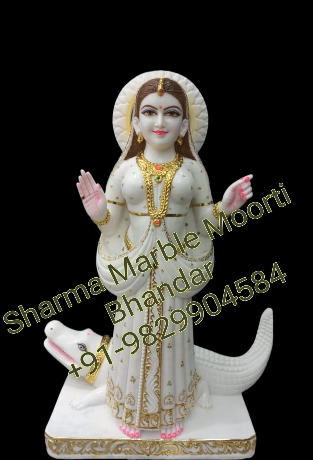 Marble Khodiyar Maa Moorti With Golden Jewelry Designed