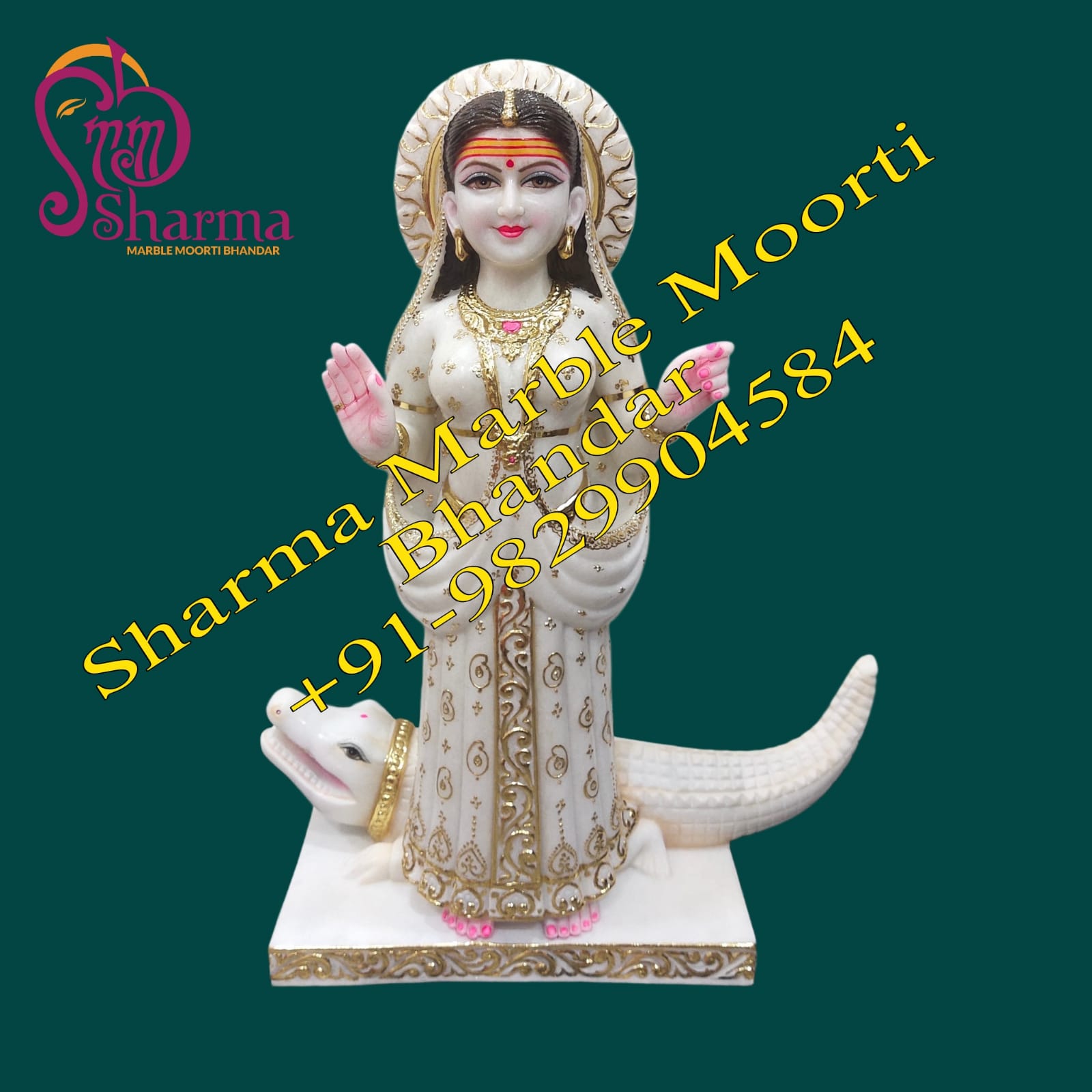 Marble Khodiyar Maa Standing Moorti With Golden Painting