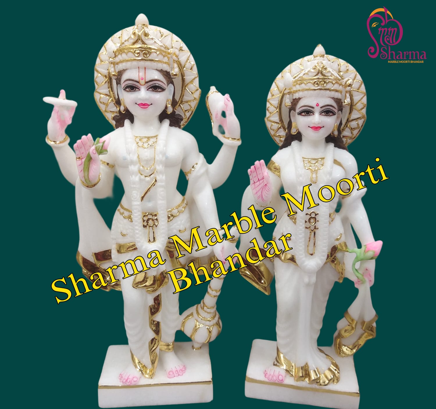 Marble Laxmi Narayan Moorti Stand In Ashirwad Posture