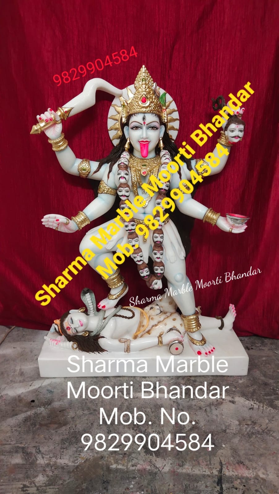 White Marble Maa Kaali Idol With Gold Painted