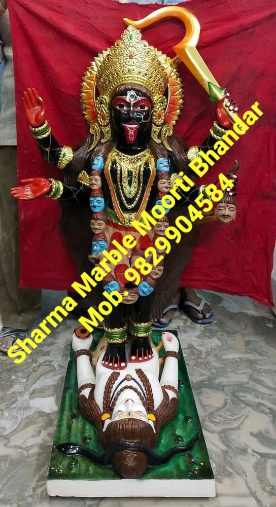 Black Marble Kaali Maa Moorti Painted With Color For Temple