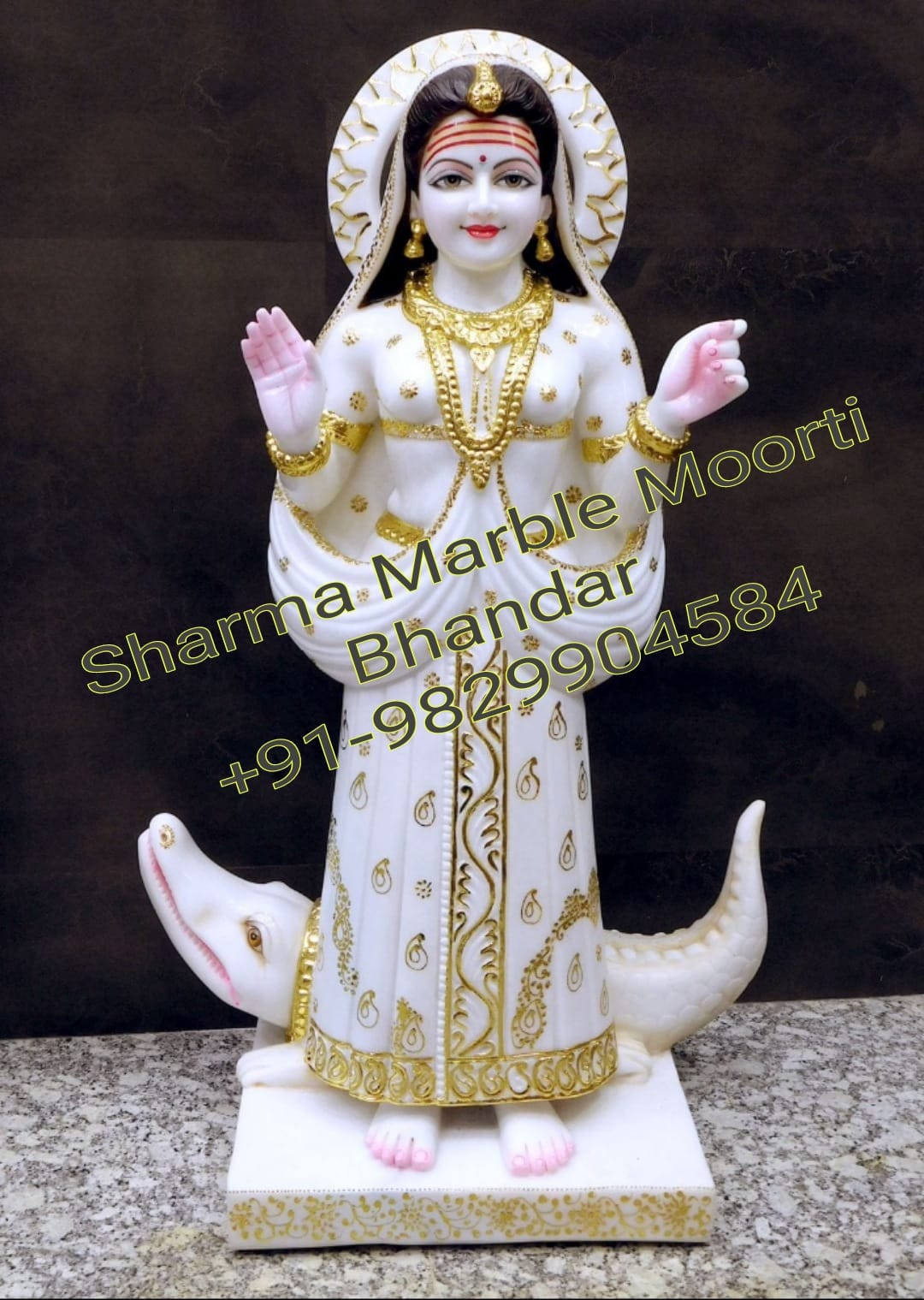 Marble Moorti Of Golden Painted  Khodiyar Maa With Platform