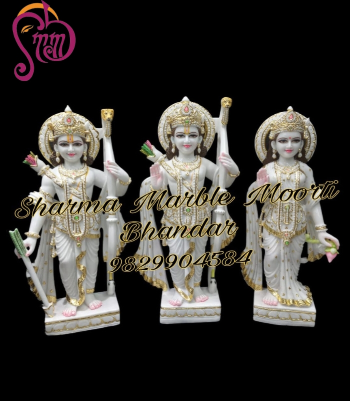 Marble Moorti Of Ram Seeta Laxman Standing Separately On Chauki