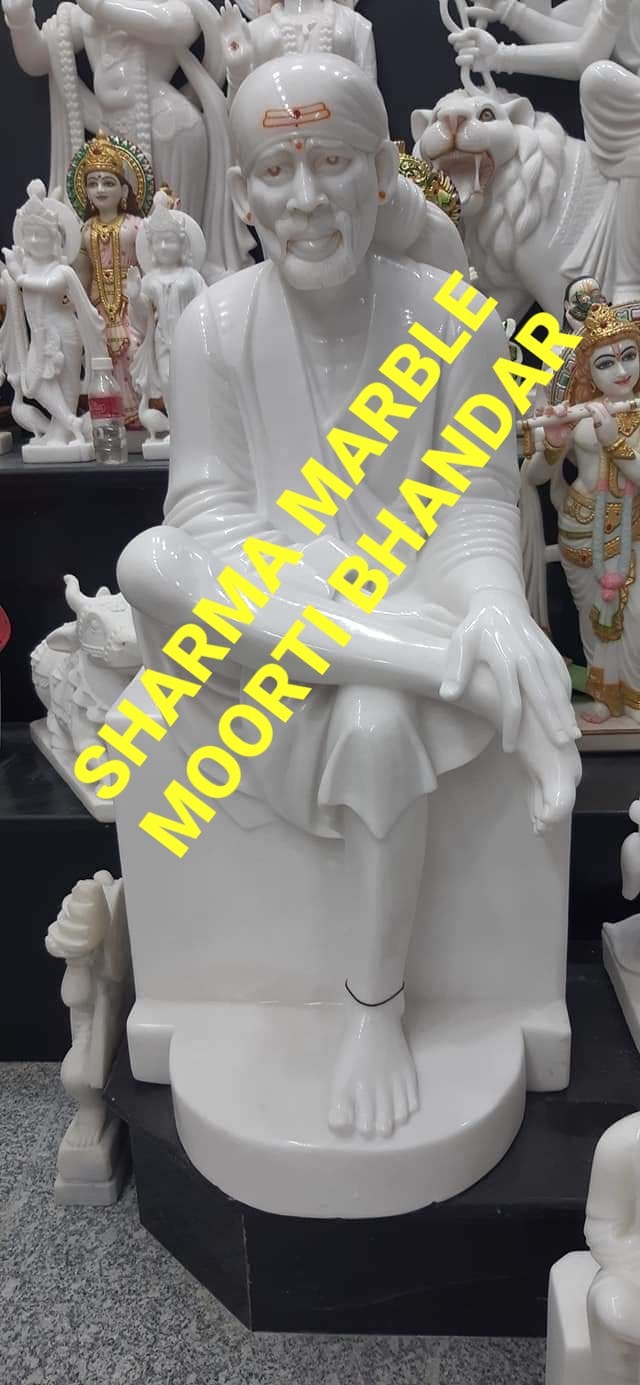 White Marble Shridi Sai Baba Statue Sitting On The Singhasan