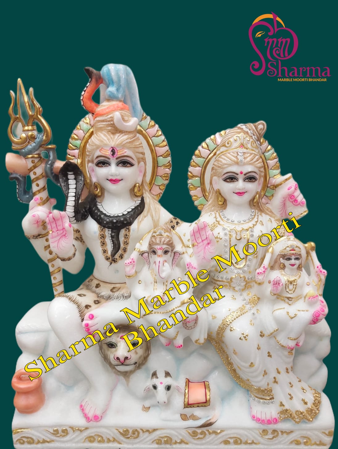 Marble Shiv Parivar With Parvati, Kartikeya & Ganesha For Home