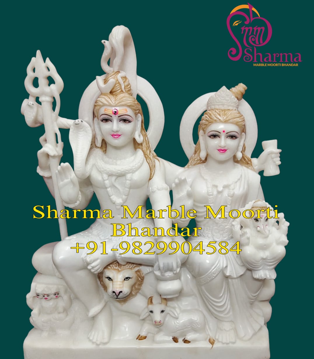 Marble Shiva Parivar Murti Sitting On Singhasan For Home Temples