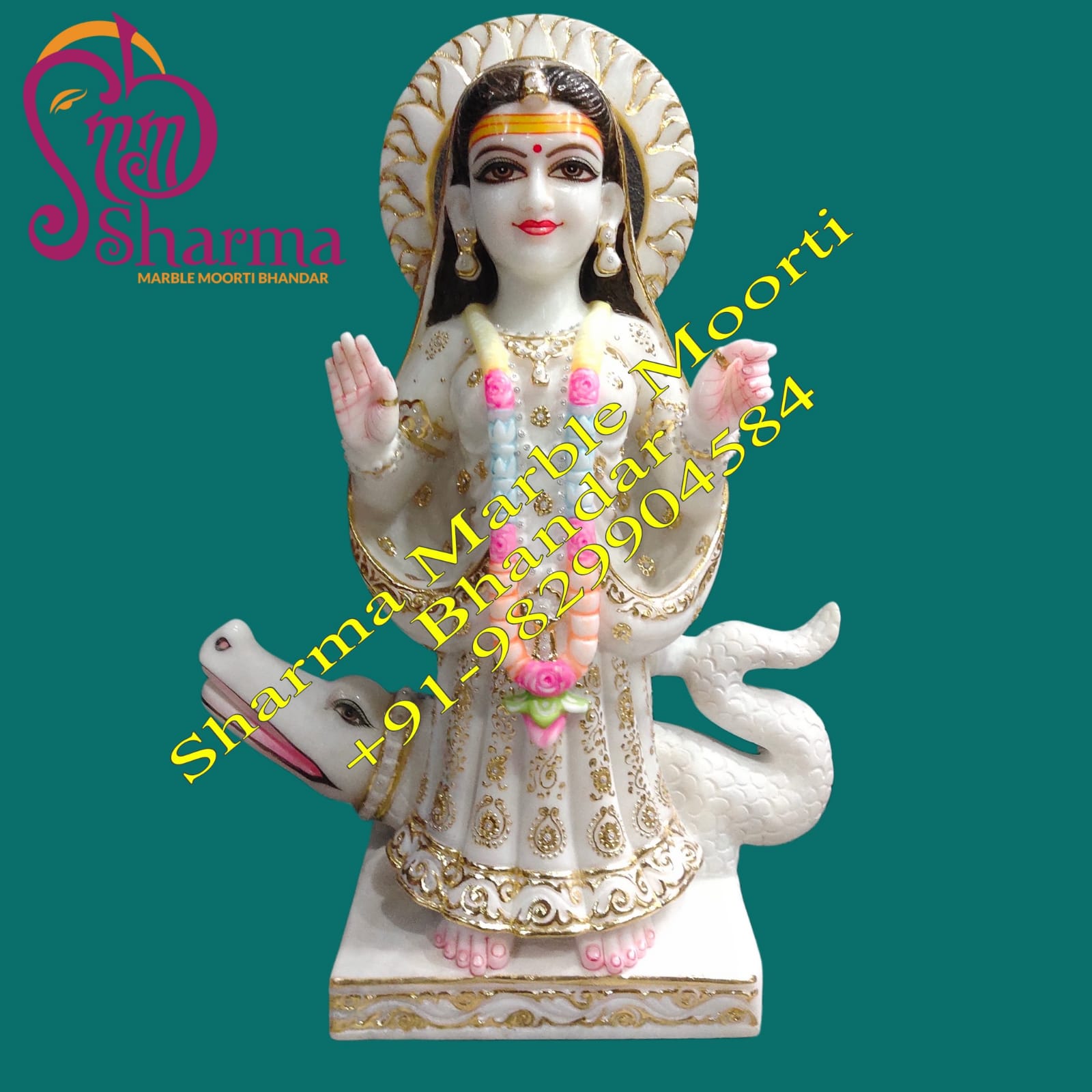 Marble Standing Khodiyar Maa Moorti With Platform For Temples