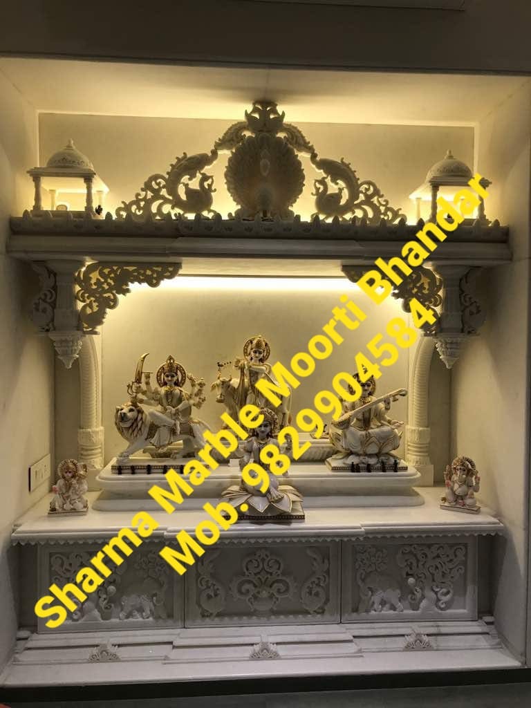Makrana Marble Temple For Home With Spacious Drawers