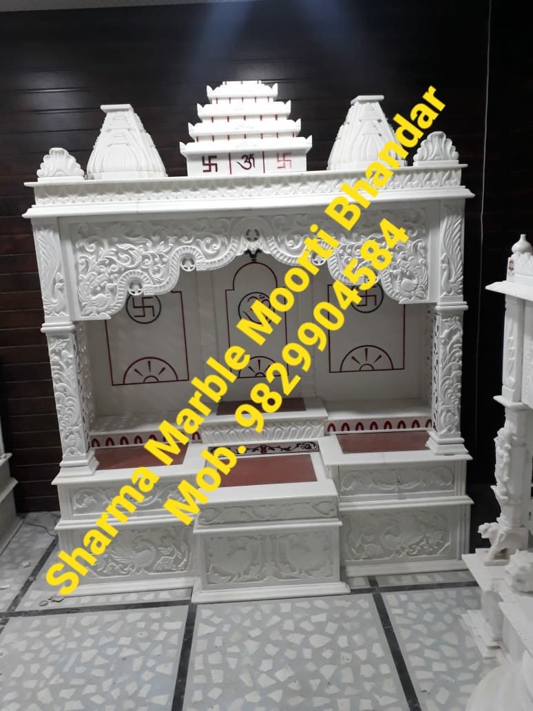 White Marble Puja Ghar Placed On Stand