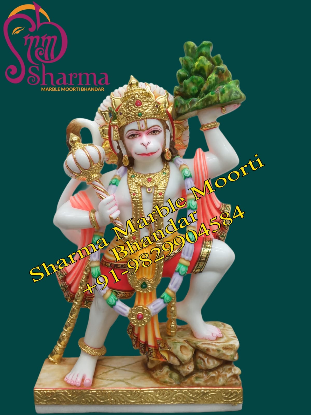 Marble Veer Hanuman Statue Carrying Gada In Hand