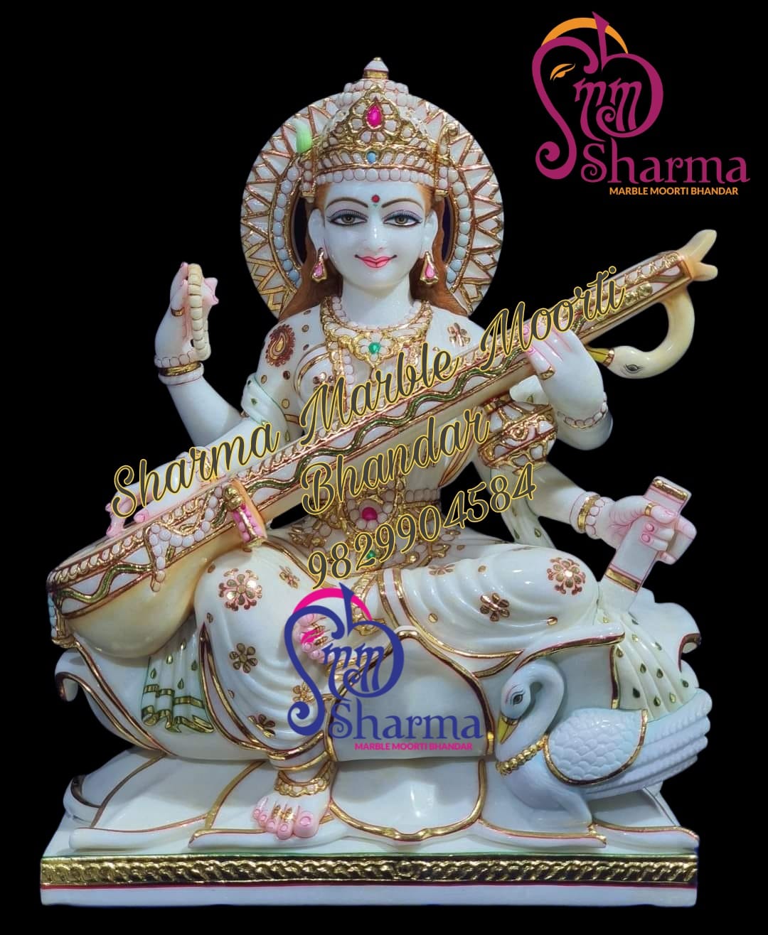 Multicolor Saraswati Mata Marble Statue For Worship