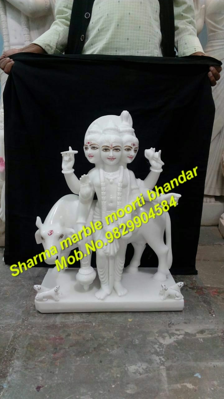Natural White Marble Dattatreya Standing Small Moorti