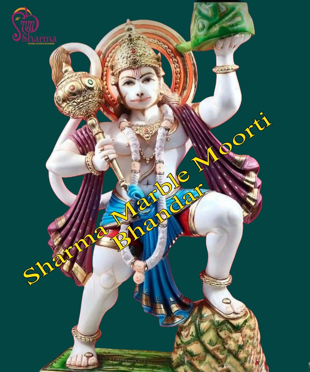 Painted Marble Veer Bajarang Bali Carrying Pahaad