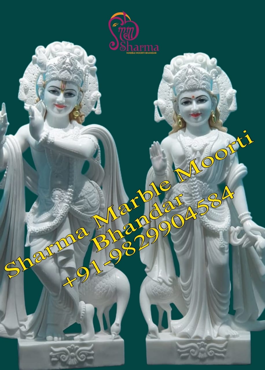 Pure White Makrana Marble Radha Kirshna Moorti For Temples