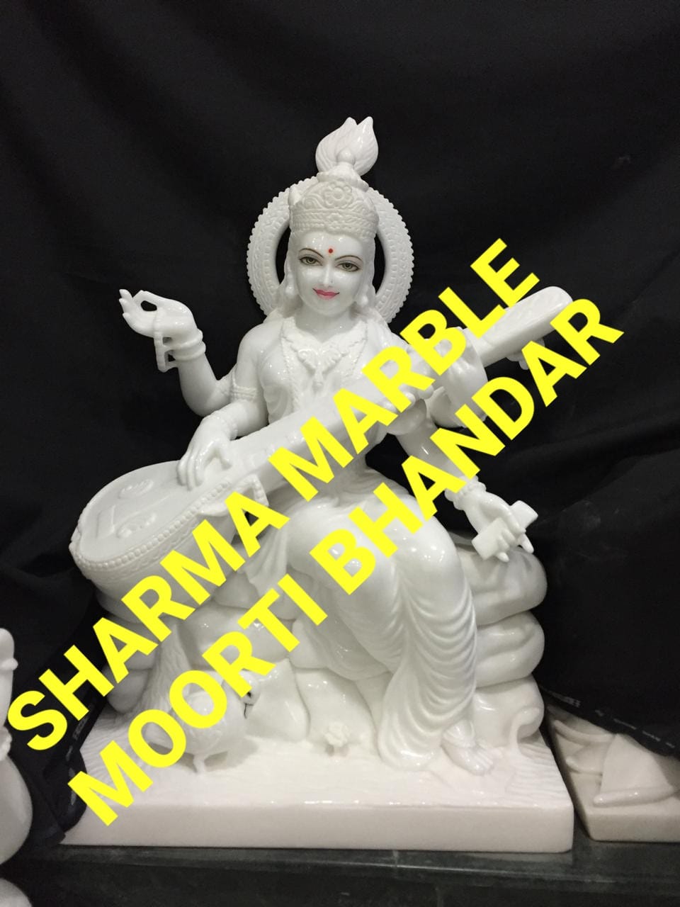 Pure White Sangmarmar Maa Saraswati Statue