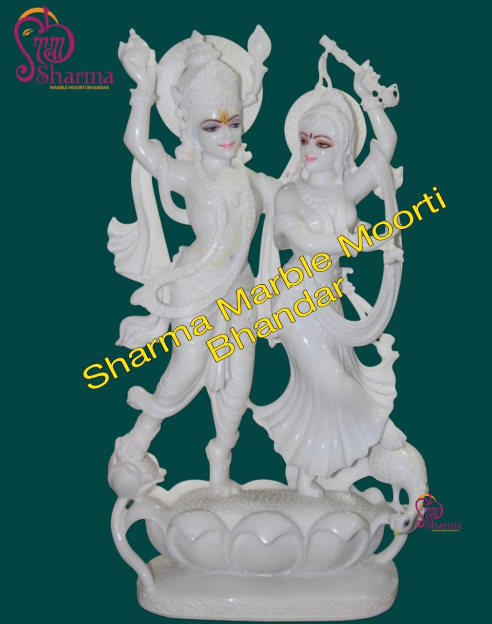 Radha Krishna Statue Standing On Dancing Posture Made In Pure White Marble