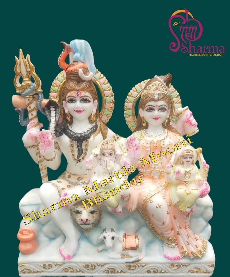 Shiva Parivar Marble Murti Painted For Home Mandir