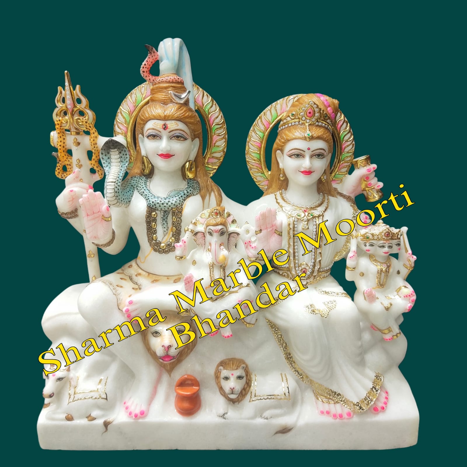 Shiva Parivar Marble Murti Sitting On Kailash Parvat Home Mandir