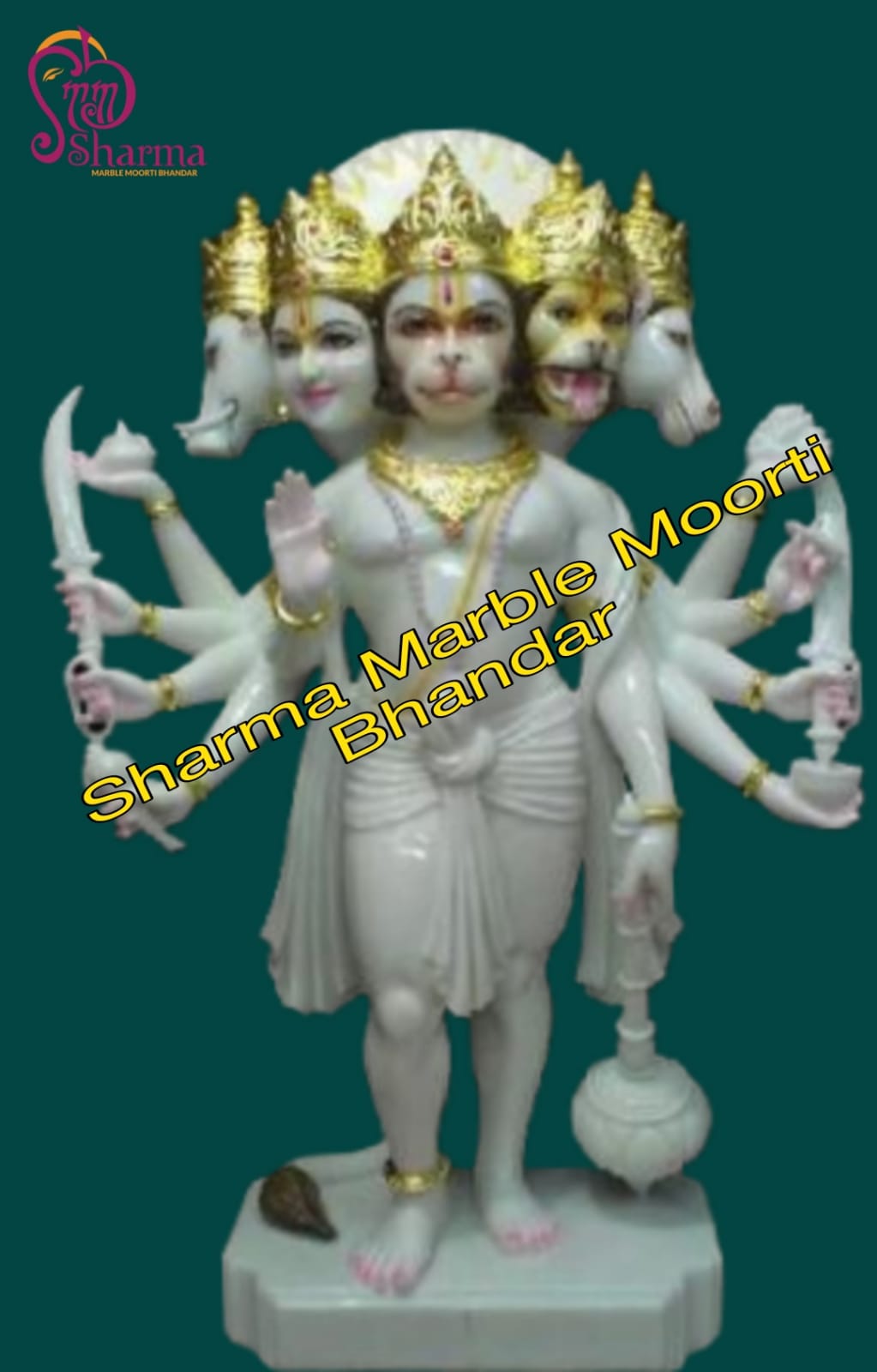 White Golden Painted Bajranag Bali Idol For Home And Temples